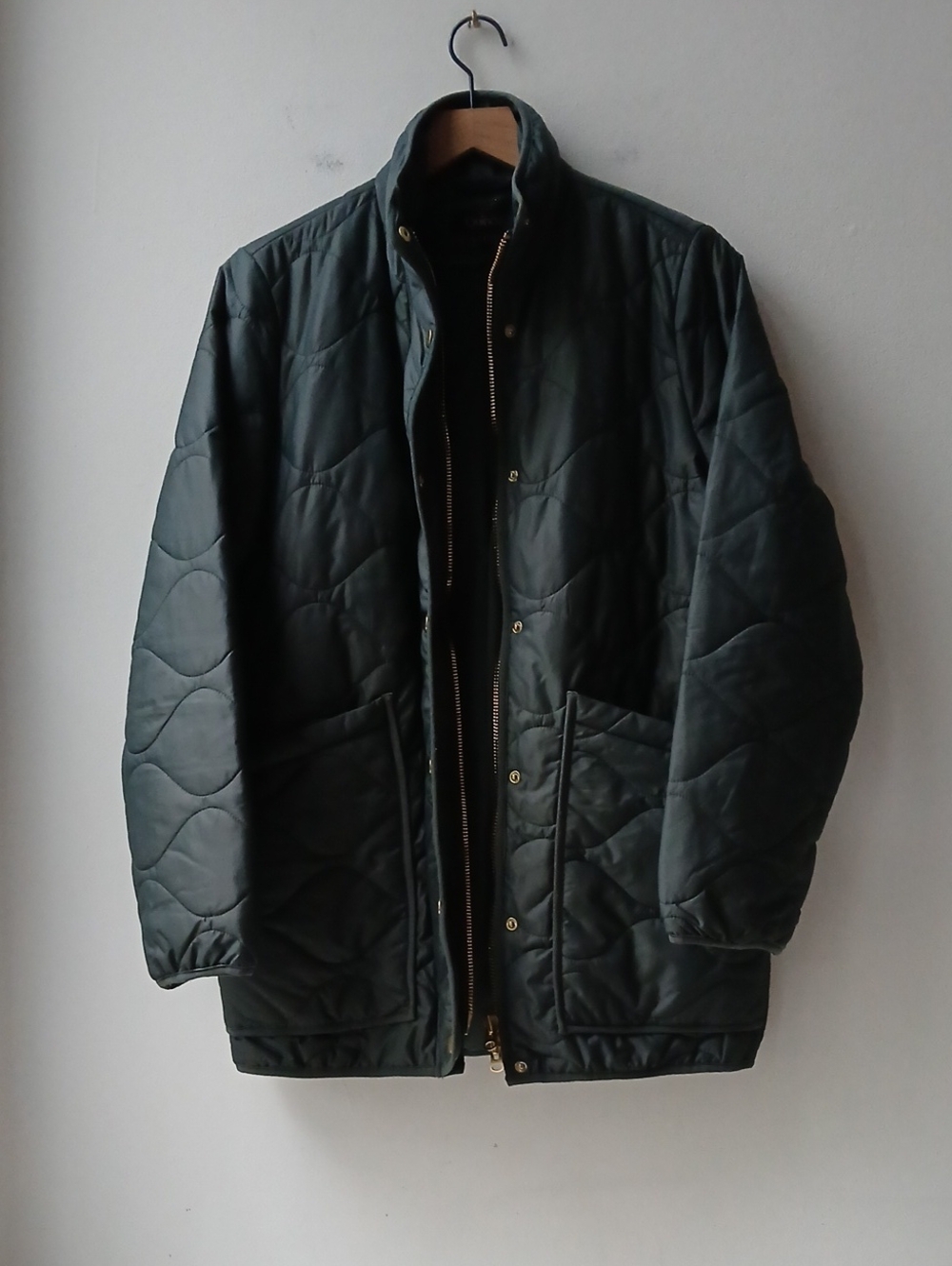 Quince Quilted Long Jacket Dark Green Women's Small